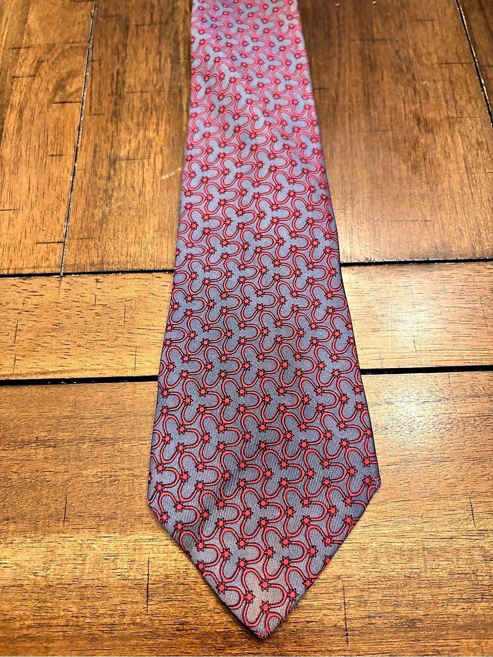 Hermes Silk Patterned Tie Blue & Red Like New
